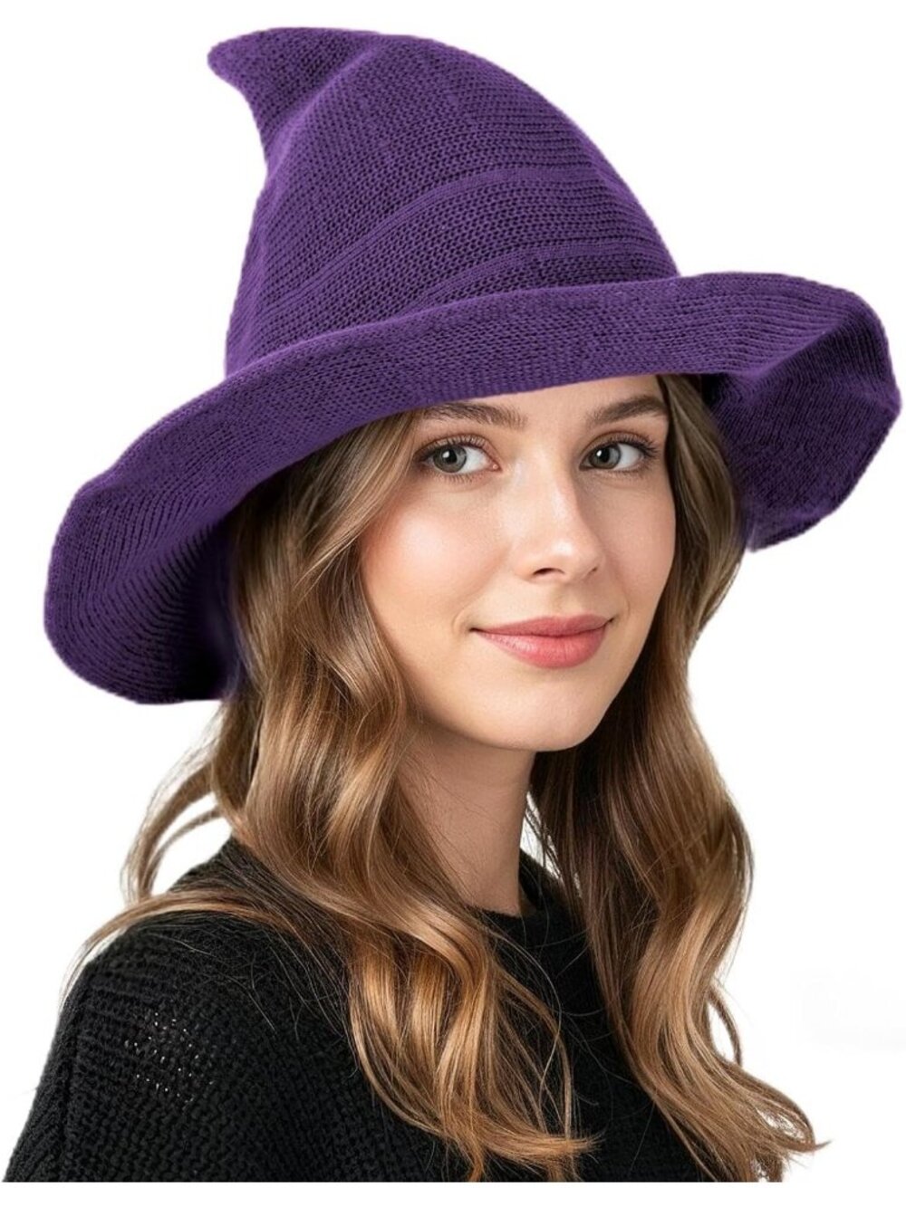 🎃Women's Purple Halloween Knit Witch Hat Chapeau Sorcière Femme Cosplay Costume
